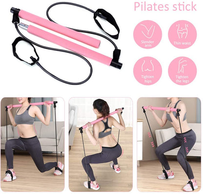 Adjustable Pilates Bar Kit Resistance Band Exercise Stick Toning Gym, Yoga